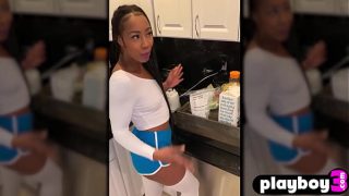 Petite black MILF Misty Stone fucked herself after she posed for Playboy